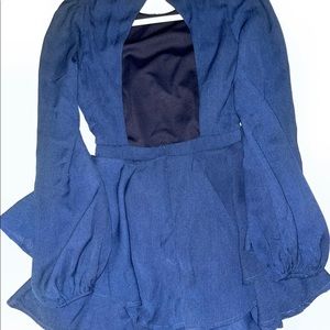 Lulu’e Navy Blue Open Back Ruffle Romper